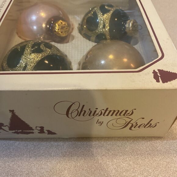 Vintage Christmas By Krebs Distinctive Glass Ornaments Gold Glitter Set Of 4 - Picture 4 of 6